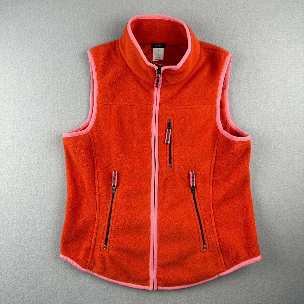 J.Crew Polartec Fleece Vest Women M Orange Pink Full Zip Pockets 66572